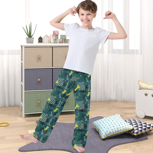 Boy's Pants Doodle Chess Piece Pattern Jogger Pants Elastic Waist Long Bottoms Trousers with Pockets 6-14 Years4