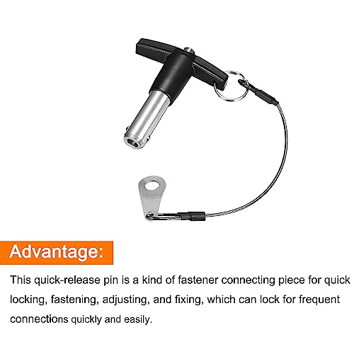 QUARKZMAN T Griff Kugelsperrbolzen 1 Stück 12mm Pin Durchm. 20mm Verwendung Länge T Griff Sicherungsstifte Edelstahl Druckschalter Schnellverschluss Stift mit Schlüsselband Kabel