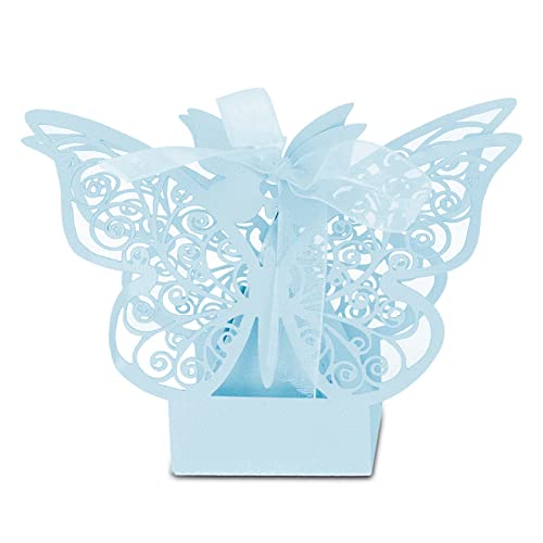 Boîtes cadeaux en papier HAOHIZE pour mariage et baptême | Lot de 100 boîtes à bonbons bleues