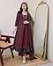 DREAMANGEL FASHION Women Party Wear Printed Anarkali 3/4 Sleeve Kurta and Pant Set with Dupatta (Wine, Medium)