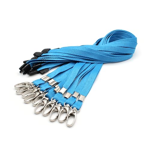 Easybadge Blue Lanyards For Id Badges With Safety Breakaways And Metal Clips - Pack Of 10