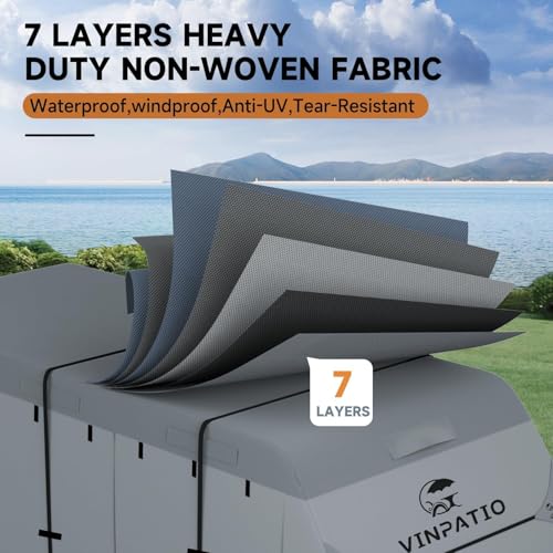 Image of VINPATIO RV Cover 24-27ft: 7 Layers Heavy Duty RV & Trailer Cover, Travel Trailer Cover, Camper Cover, Toy Hauler Cover with Extra Windproof Straps, Tongue Jack Cover, Gutter Covers