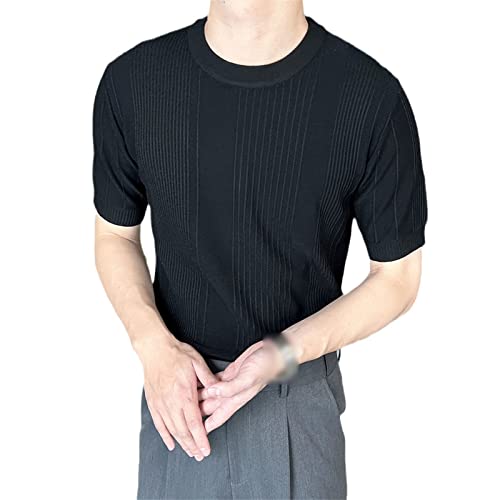 T-shirt tricoté pour homme en maille d'été couleur unie à manches courtes Kelsiop