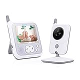 AWANFI Babyphone Caméra Vidéo sans Fil 3,2 Pouces, Visiophone Bébé 2,4 GHz Caméra Bébé Surveillance avec Ecran Couleur LCD Talkie Walkie Vision Nocturne Veilleuse LED et Berceuses Intégrées