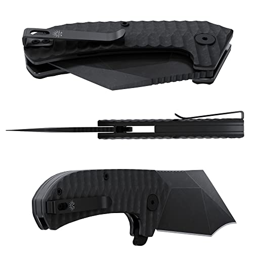 Off-Grid Knives - Faca dobrável Raptor EDC com aço D2 preto polido, G10 aderente, rolamentos, transp