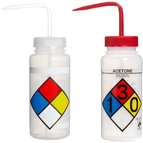 SP Bel-Art Safety-Labeled 4-Color LYOB Wide-Mouth Wash Bottles 500ml (Pack of 4) with SP Bel-Art Safety-Labeled 4-Color Acetone Wide-Mouth Wash Bottles 500ml (Pack of 4) (2 Items)