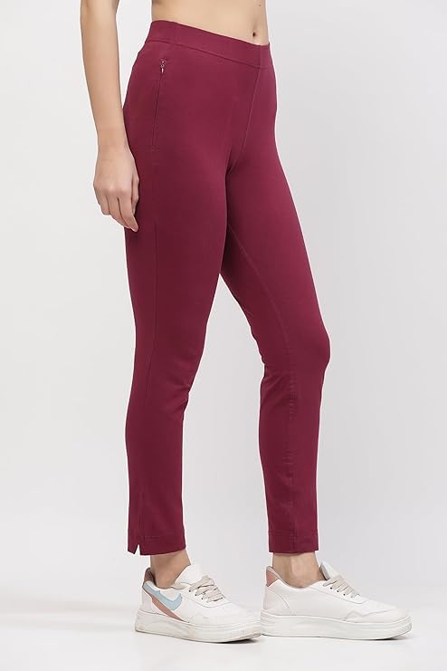 Image of ON&ON Women's Cotton Stretchable Slim Fit Straight Pants Trouser for Casual Wear and Office Wear