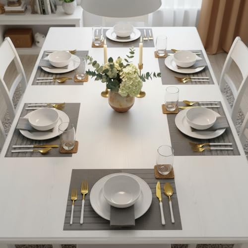 Image of YELONA Placemats Set of 6, Heat-Resistant Woven Vinyl Table Mats, Non-Slip & Washable Dining Tablemats for Kitchen & Dinner Decor, Zinc Grey (45cm x 30cm)