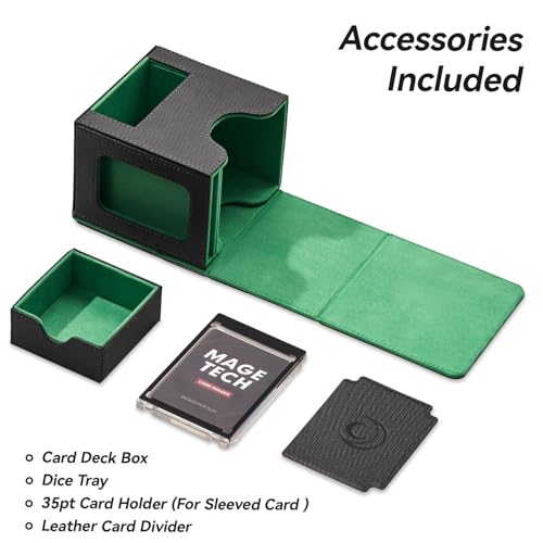 Miniatura 6 de Mage Tech Caja De Mazos Commander Para Mtg - Diseño Patentado, Exhibición De Commander, Apta Para 100 Cartas Con Doble Funda, Soporte Magnético De Cartas De 35pt Bandeja Para Dados - Negro Verde