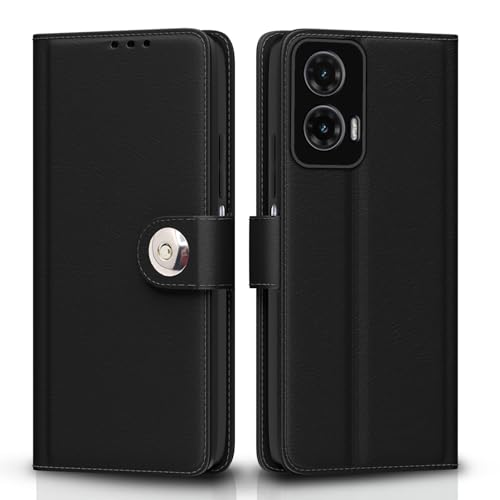 Image of Pikkme Flip Cover Leather Finish | Inside TPU with Card Pockets | Wallet Stand and Shock Proof | Complete Protection Button Flip Case for Moto G35 5G(Black)