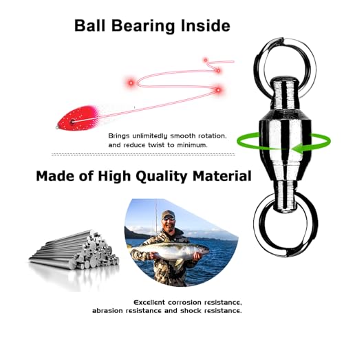 9Tong Bearing Rolling Fishing Swivel Freshwater High Strength Fishing Swivels Steel Ball Stainless Bearing Swivel Saltwater Black Nickel 25pcs 9lbs - Image 4
