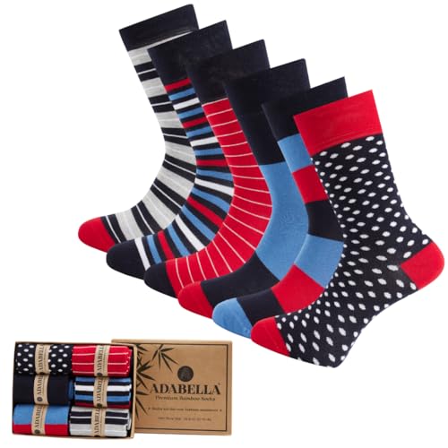 Adabella Mens Premium Rayon Bamboo Dress Socks 6 Pairs Soft Thin Breathable Lightweight Seamless...