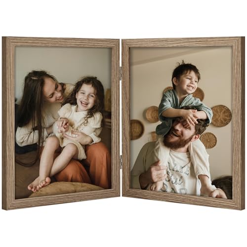 decorUhome Double 8x10 Picture Frame Vertical, Engineered Wood Bifold Photo Frame with Plexiglass for Tabletop Display, 8x10, Oak