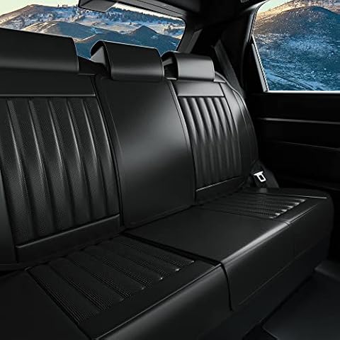 FEELON 3 Pieces LB Rear Car Seat Covers, Waterproof Nappa Leather Rear Car Seat Protectors, Universal Auto Interior Fit for Sedans SUV Pick-up Truck, Black Cover