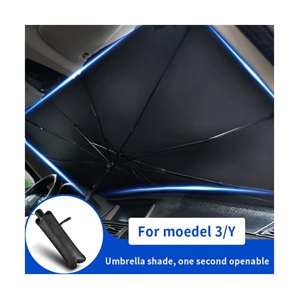Tesla Model 3/Y Sunshade Car Windshield Sunshade Umbrella Especially for Tesla Model 3/Y Sunshade Foldable Umbrella 180Â° Rotation Bendable Shaft Foldable Suitable for Most Cars(55in''x 30in'')