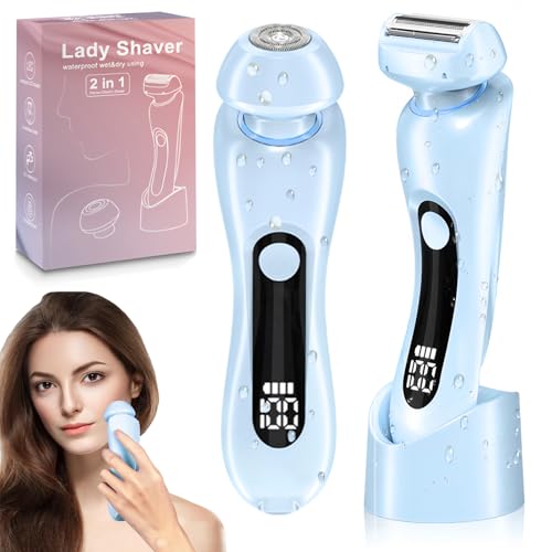 Máquina de Afeitar Eléctrica para Mujer   Depiladora 2 en 1 Profesional Impermeable IPX7, Recortadora Íntima para Bikini, Axilas y Cara, Afeitadora Portátil con Flotador (azul)