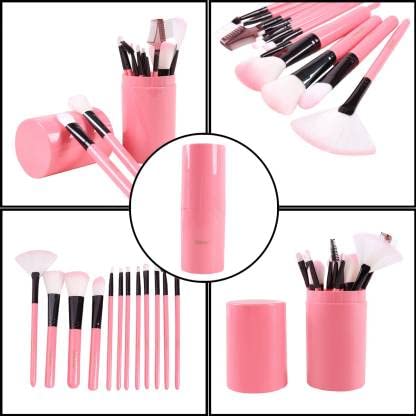FABify 12-Piece Professional Makeup Brush Set with Storage Barrel (Pink) | Soft Synthetic Brushes for Face & Eyes | Cosmetic Tools for Blending, Contouring, Foundation & Eye Makeup 3