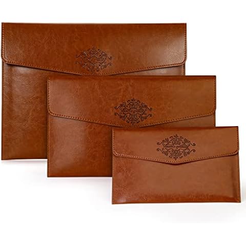 Aomiduo Document Wallets A4 Files Wallets PU Leather Envelope Business Leather File Bags Paper Storage Bag Portable Document Organizer Waterproof Document Wallet(Pack of 3-A4/A5/A6) Cover