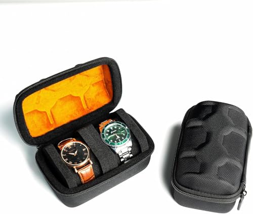 Image of Travel Watch Case Organizer Watch Box With Zipper Heavy Duty Portable Travel Friendly Case Fits all Wristwatches & Smart Watches Up To 60MM Compatible for Apple Watch (Black,2 Slots)