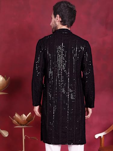 Image of Jompers Men's Regular Fit Rayon Sequins Chikankari Embroidered Kurtas