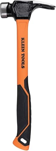Miniatura 15 de Klein Tools H80718 Martillo de garra recta con cabeza lisa, 18 onzas, mango de agarre antideslizante de fibra de vidrio con orificio de sujeción, 15