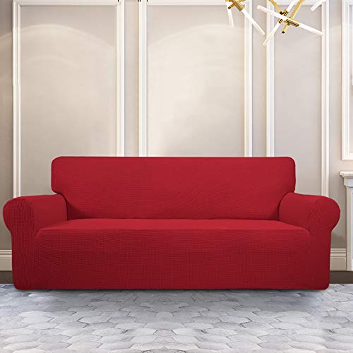 Purefit Stretch Sofa Slipcover – Spandex Jacquard Non Slip Soft Couch Sofa Cover, Washable Furniture Protector With Non Skid Foam And Elastic Bottom For Kids (Sofa, Red) #TOP1