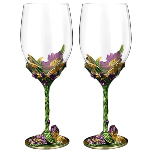 BOSREROY 2 copas de vino, diseño floral con tallo, calidad de cristal, elegantes copas de pie verde iris, regalos y ocasiones especiales ideales para