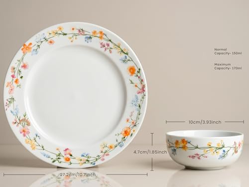 Image of Bodhi House Premium Porcelain Dinner Set 12 Pieces Serving for 6 | Floral Vine Design | Microwave & Dishwasher Safe | Crockery Set | Dinnerware Set for Home, Dining, Kitchen & Gifting