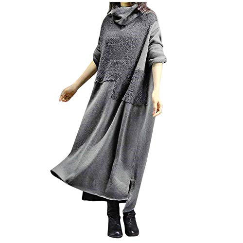 Freizeitkleider Strickkleid Damen Pulloverkleid Herbstkleid Dress Elegant Winterkleid Ausschnitt Ärmel Lange Maxi rund Frauenkleid Big solide...