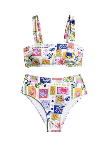 SweatyRocks Women's Two Piece High Waisted Graphic Bikini Sets Tummy Control Bathing Suit