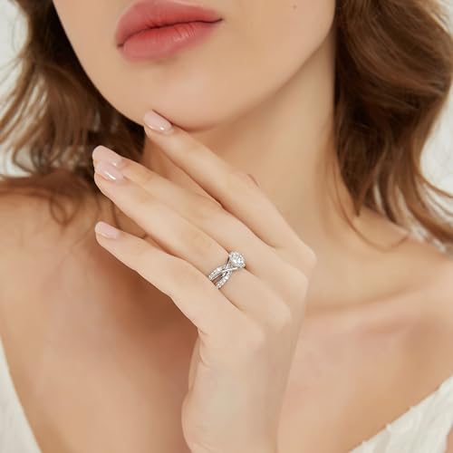 THELANDA Genuine Moissanite or Simulated Diamond Fancy Split Intersecting Infinity Crisscross 1CT Promise Engagement Ring4