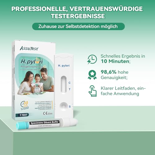 H.pylori Schnelltest mit 98% hoher Genauigkeit | Antigen-Selbsttest via Stuhluntersuchung | Für alle Magenbeschwerden: Sodbrennen, Gastritis & mehr-1 Stück