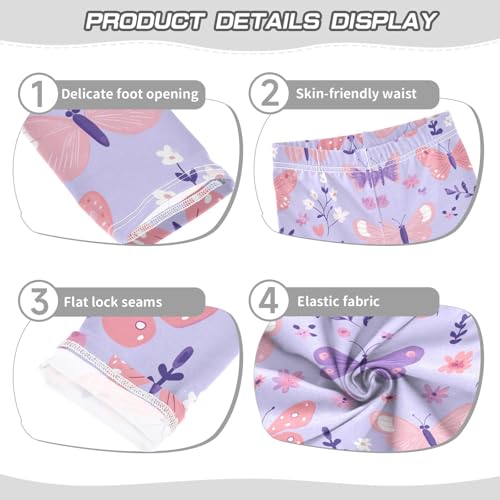 Butterflies Girls' Leggings Toddler Doodles Flowers Purple Kids Yoga Pants Dance Active Tights 4T3