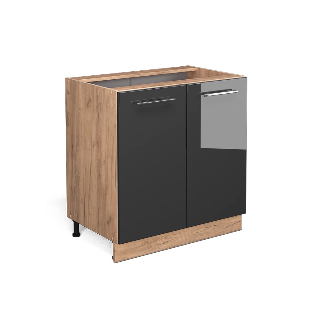 Vicco Kitchen base cabinet Fame-Line, Anthracite high gloss, 80 cm with shelf, without worktop, for combination with other modules from the Fame-Line series