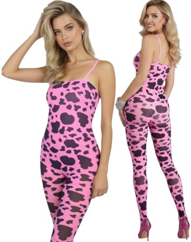 Image of ToBeInStyle Women's Cow Print Thigh High Stocking Bessie The Cow Costume Nylon Bodystocking Cosplay