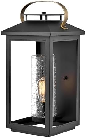 Hinkley Atwater Medium Wall Mount Outdoor Lantern, Composite, Clear Seedy Glass, Anti-Fade, Black Finish
