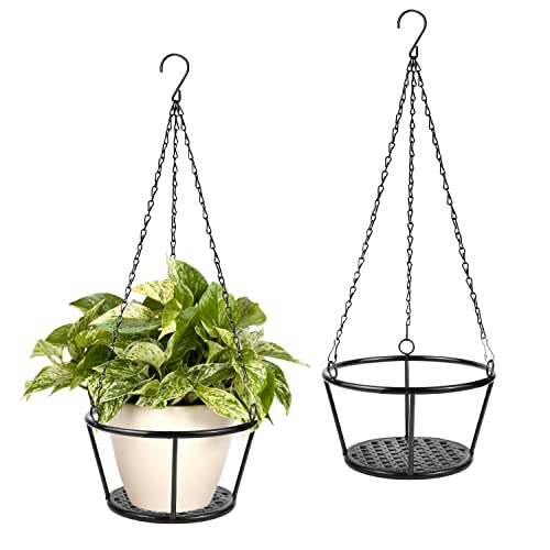 Artora 2 Pack Metal Plant Hanger, Modern Plant Hanging Basket Decorative Black Plant Pot Holder Flower Planter Hanging Chain For Balcony Porch Indoor Outdoor Home Decor (Black 2Pcs) #TOP5
