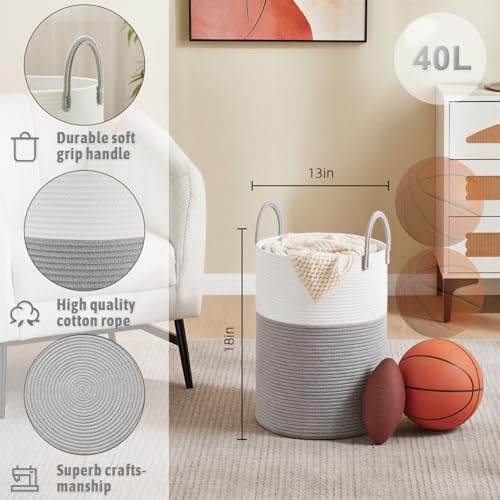 Image of Artfeel Laundry Basket,Woven Cotton Rope Laundry Hamper,40L for Decorative Storage of Dirty Clothes,Toys and Blankets in Bathroom,Baby Room and Living Room
