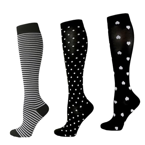 3 Pairs Compression Socks for Women 15-20 mmHg, Circulation Support for Nurses Pregnancy Running Hiking, Varicose Veins, Travel Flight