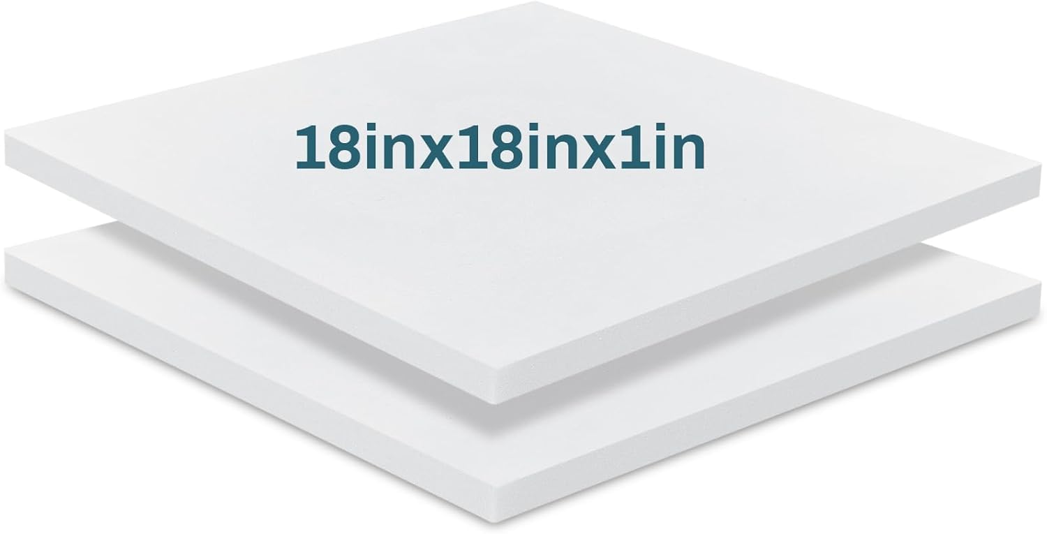 Dulce Lino 2-Pack 1" x 18" x 18" High Density Upholstery Foam, Chair Cushion Square Foam for Dining Chairs, Wheelchair Seat Cushion Replacement