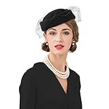 Women Vintage Pillbox Hat Fascinator Wedding Tea Party Cocktail Porkpie Veil Hats Black