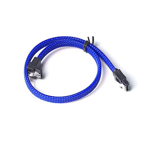 XZANTE 50CM SATA 3.0 III SATA3 Cable de donnees a 7 Broches SSD a Angle Droit 6Gb / s Cordon de donnees pour Disque Dur avec Gaine en Nylon (Bleu) Cover