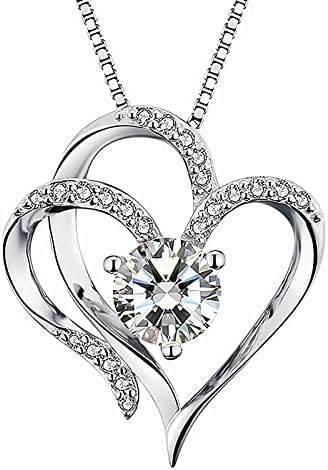 Naixio Love Heart Necklace for Women 925 Sterling Silver Gold Plated Set 5A CZ Pendant Necklace Anniversary Birthday Jewelry Gift for Girlfriend Wife Sister Girl Mom Friend (White Gold)