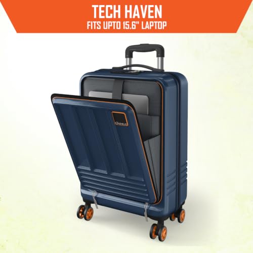 Image of Safari Genius Cabin Trolley Bag with Laptop Compartment, Hardside Polycarbonate Small (55cm) Suitcase | 360 8 Wheel Spinner Travel Luggage| Recessed Combination Lock|Paradox| Graphite Blue