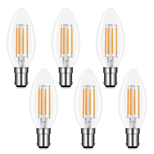 Akynite B15 LED Bayonet Candle Bulbs 4W Warm White 2700K, 400LM, B15 40W Halogen Equivalent, AC 220V, C35 Small Bayonet Cap SBC Candle Light Bulb for Chandelier, not dimmable, 6pcs
