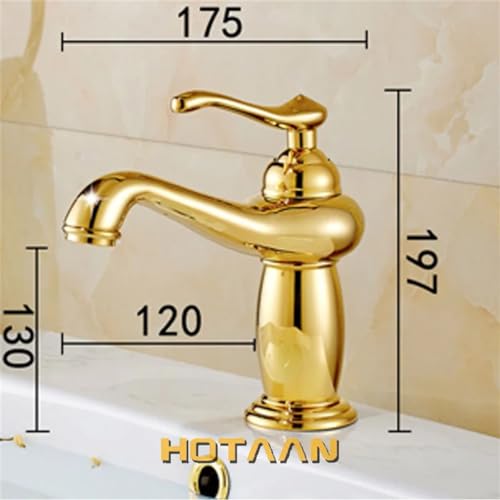 Mitigeur en laiton doré pour lavabo de salle de bains avec cartouche céramique premium