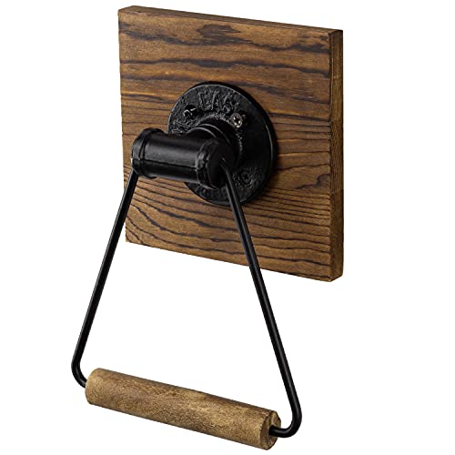 MyGift Bathroom Hand Towel Holder, Towel Rack Ring 5.5x8.7 inch for Kitchen, Laundry Room, Matte Black Industrial Metal with Rustic Solid Burnt Wood by MyGift - Image 8