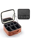 MIRRORNOVA Travel Makeup Bag with Lighted Mirror，Makeup Train Case with Adjustable Dividers and 3 Light Modes, PVC, Yellowish-brown