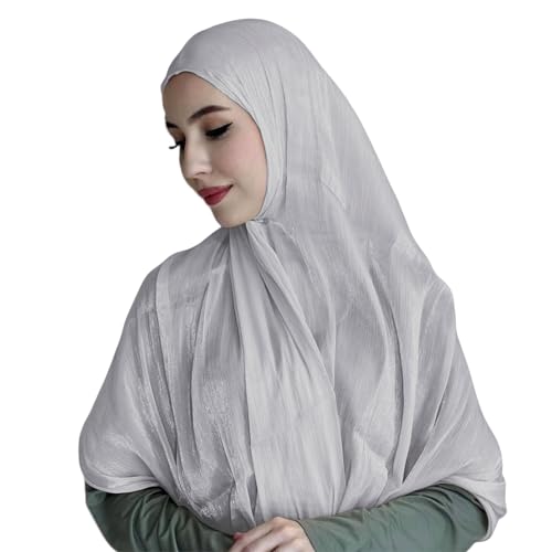 Glitter Chiffon Instant Hijab with Undercap Attached, Fashion Islamic Muslim Hijab Long Scarf Shawl Wrap Headscarf