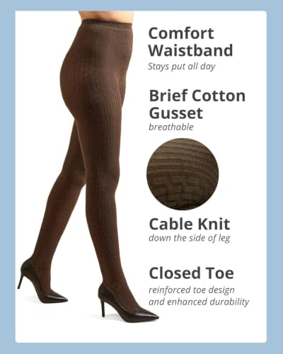Image of MeMoi Portland Cable Knit Sweater Tights, Warm Opaque Winter Tights